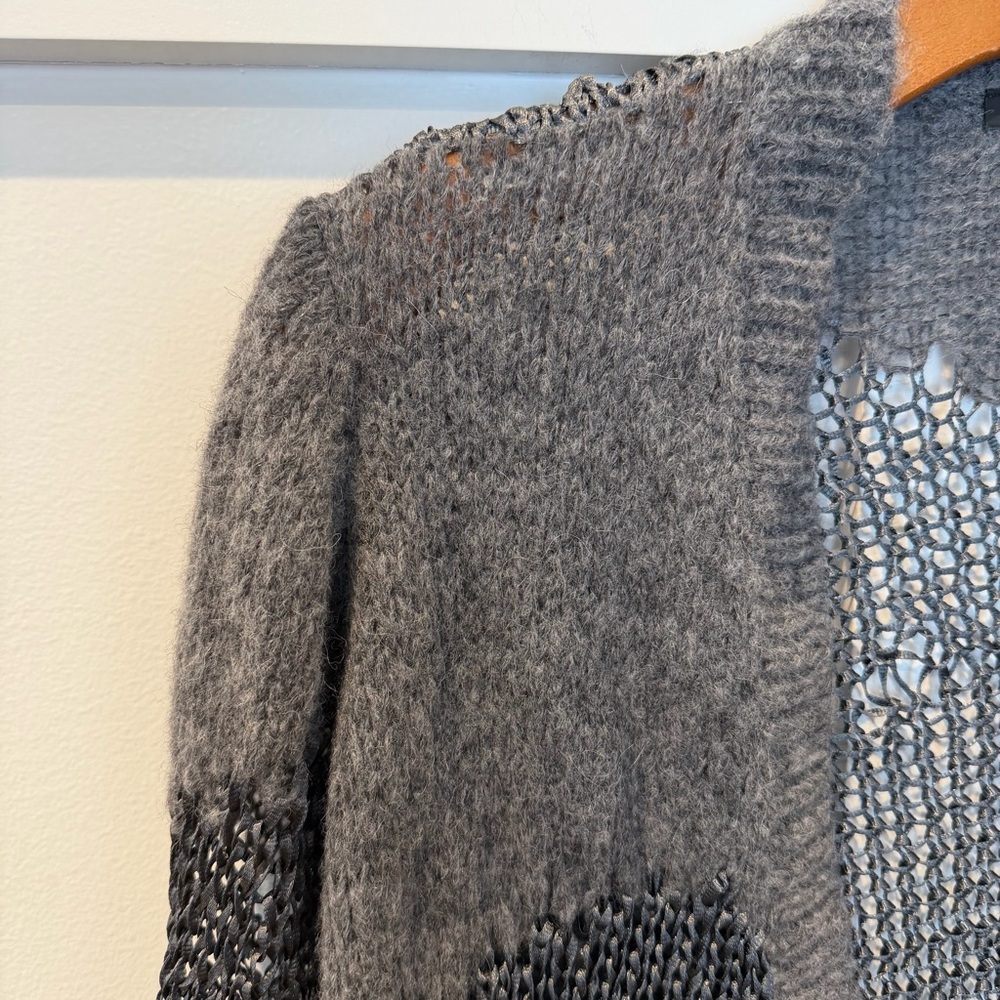 Eileen Fisher Sweater Gray Open Front Weave Wool Blend Cardigan Long Line XS - Picture 3 of 9